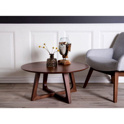 QUVIO Salontafel – Hoogwaardig MDF – Walnootfineer – Bruin – 75 cm Diameter