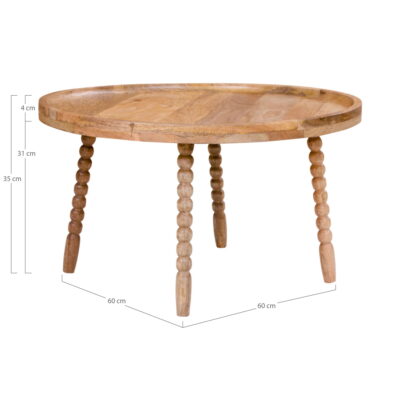 QUVIO Salontafel – Natuurlijk Mangohout – Ø60×35 cm