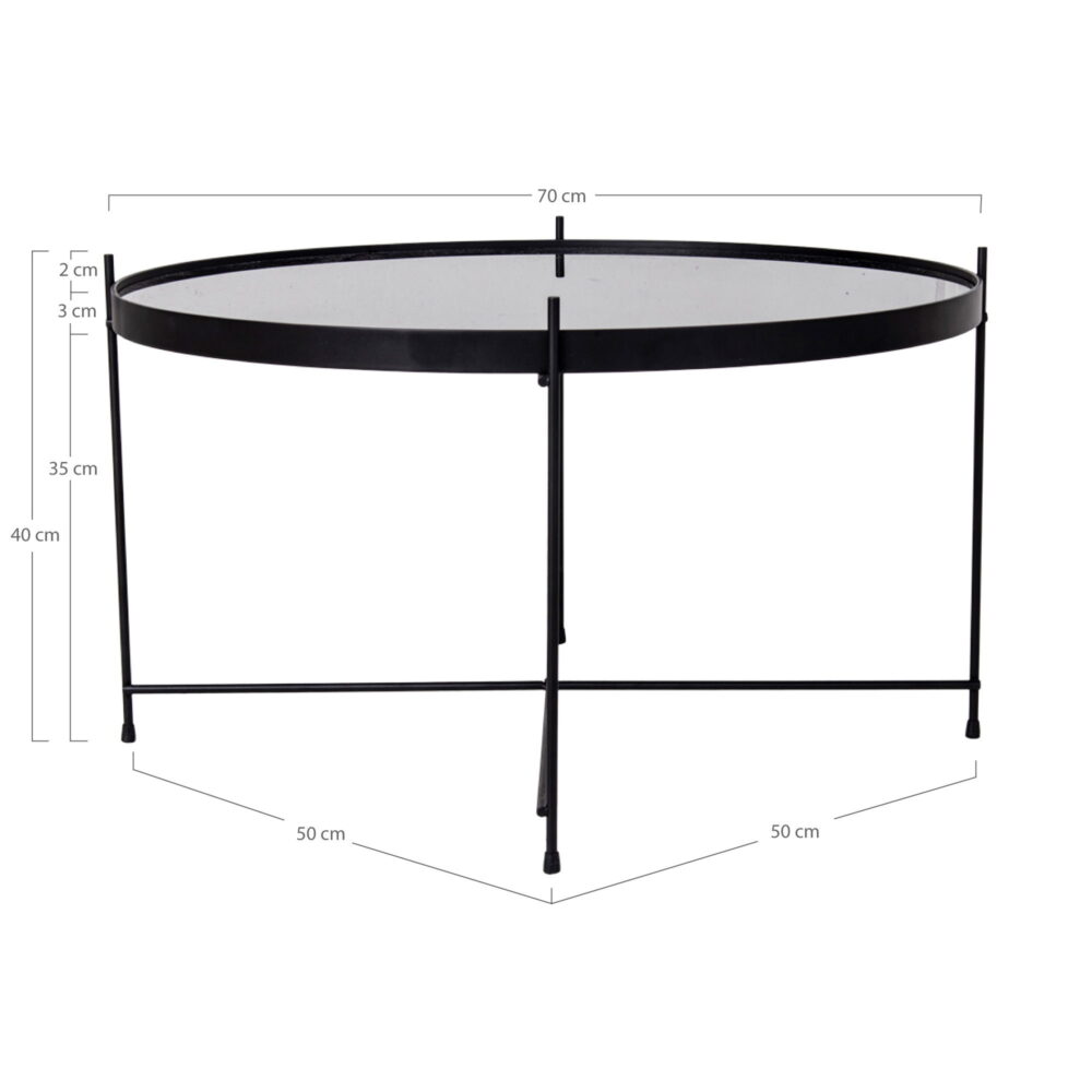 QUVIO Salontafel – Zwart Staal – Glas – Ø70 x h 40 cm
