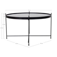 QUVIO Salontafel – Zwart Staal – Glas – Ø70 x h 40 cm