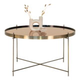 QUVIO Salontafel – Messingkleurig Staal en Glas – Ø70 x h40 cm