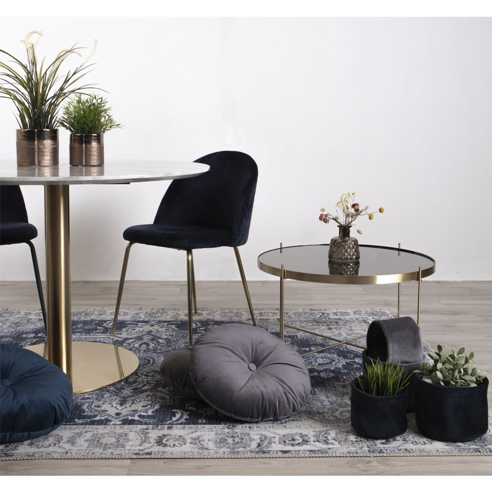 QUVIO Salontafel – Messingkleurig Staal en Glas – Ø70 x h40 cm