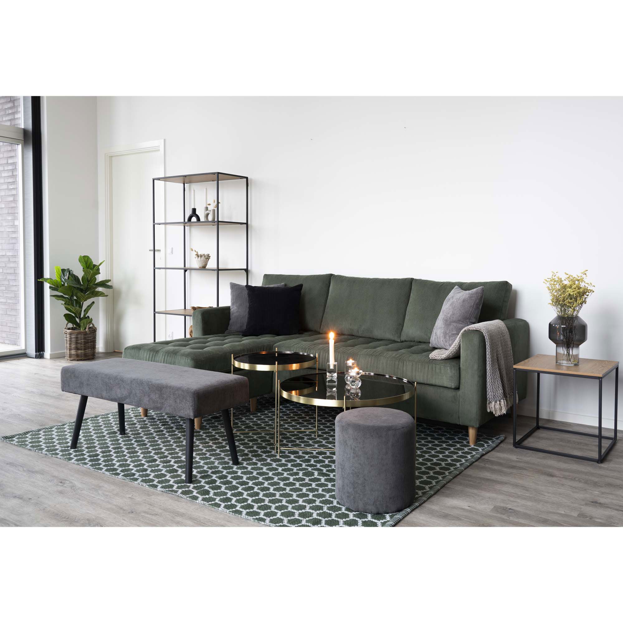 QUVIO Salontafel – Messingkleurig Staal en Glas – Ø70 x h40 cm