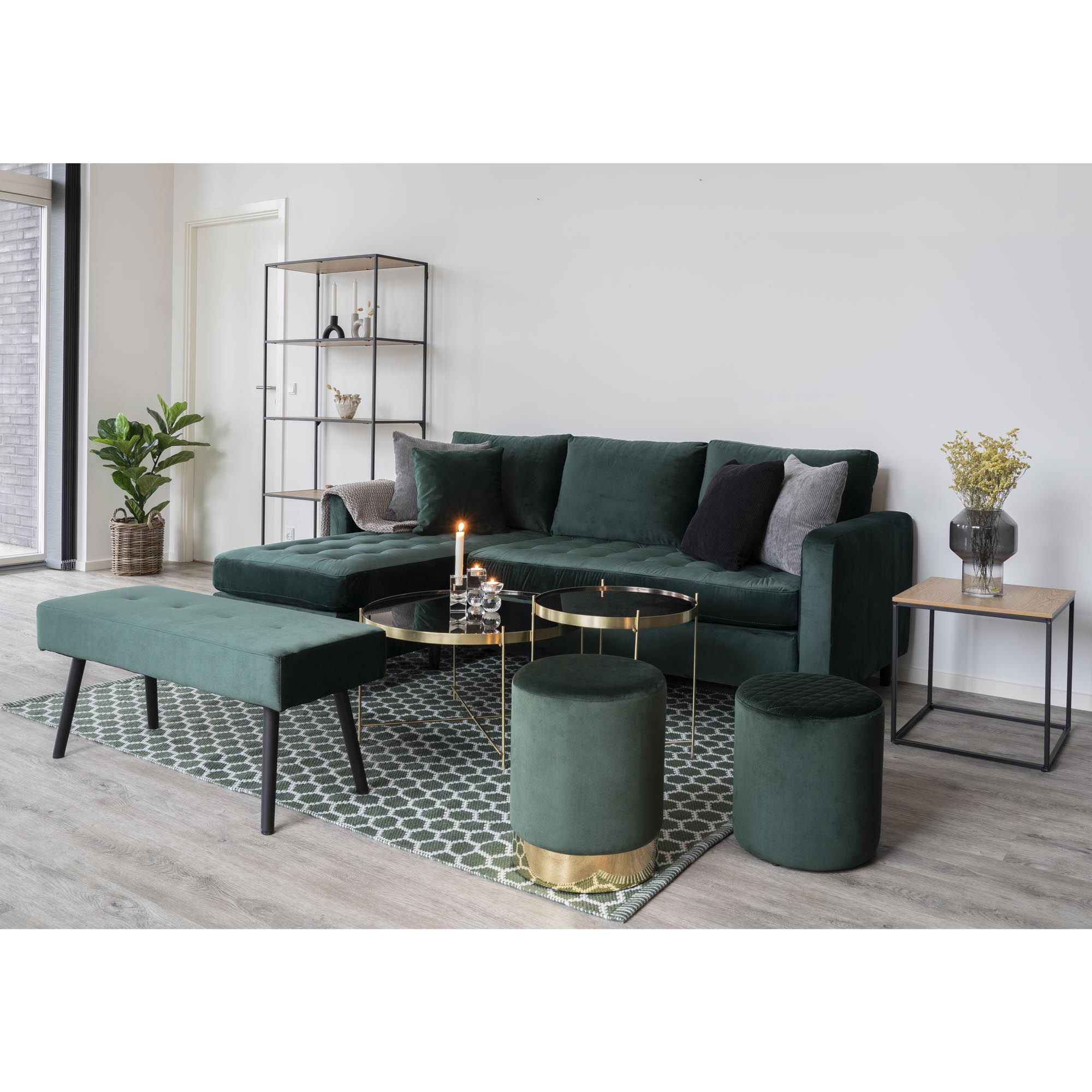 QUVIO Salontafel – Messingkleurig Staal en Glas – Ø70 x h40 cm