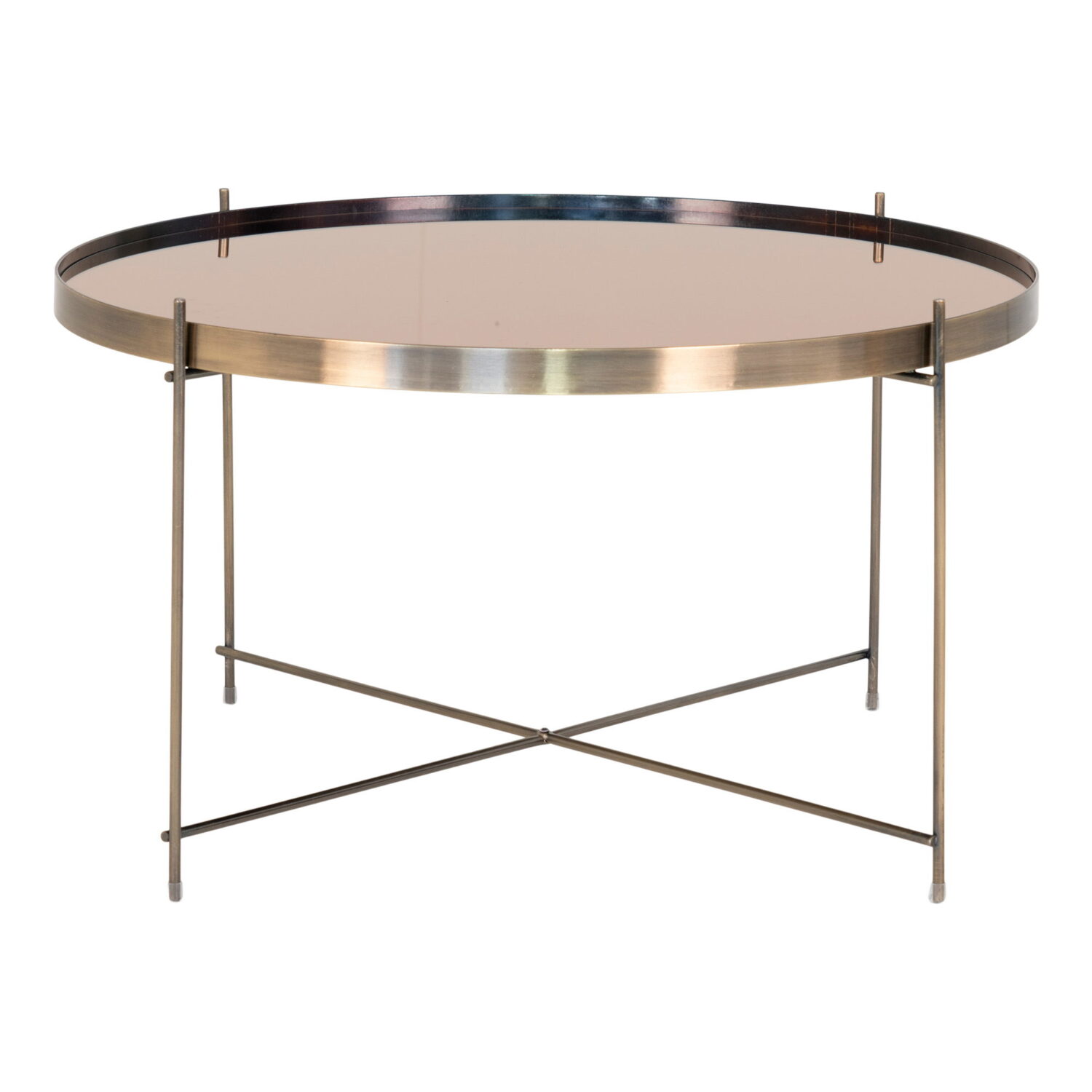 QUVIO Salontafel – Messingkleurig Staal en Glas – Ø70 x h40 cm