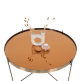 QUVIO Salontafel – Messingkleurig Staal en Glas – Ø70 x h40 cm