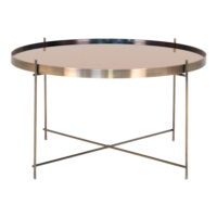 QUVIO Salontafel – Messingkleurig Staal en Glas – Ø70 x h40 cm
