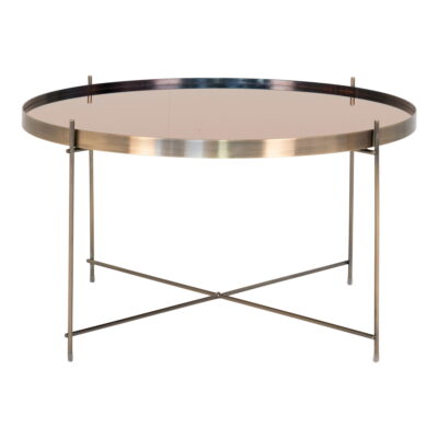 QUVIO Salontafel – Messingkleurig Staal en Glas – Ø70 x h40 cm