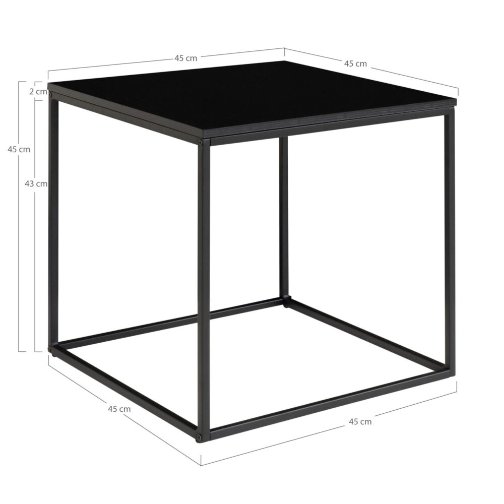 QUVIO Bijzettafel Gothenburg – Zwart – 45x45x45 cm – Staal en Spaanplaat
