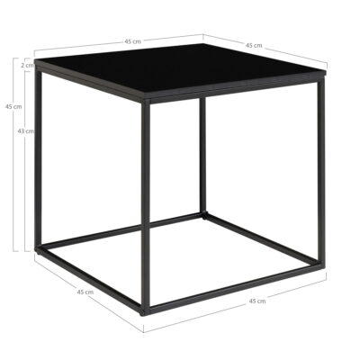 QUVIO Bijzettafel Gothenburg – Zwart – 45x45x45 cm – Staal en Spaanplaat