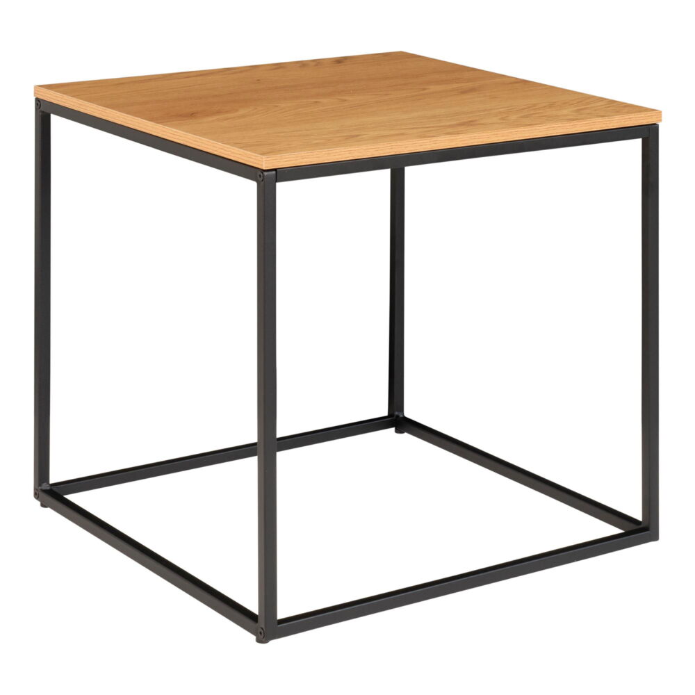 QUVIO Bijzettafel Gothenburg – Eikenhouten Look – Zwart Stalen Frame – 45x45x45 cm