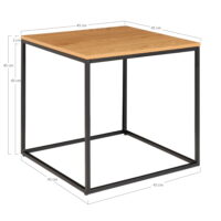 QUVIO Bijzettafel Gothenburg – Eikenhouten Look – Zwart Stalen Frame – 45x45x45 cm