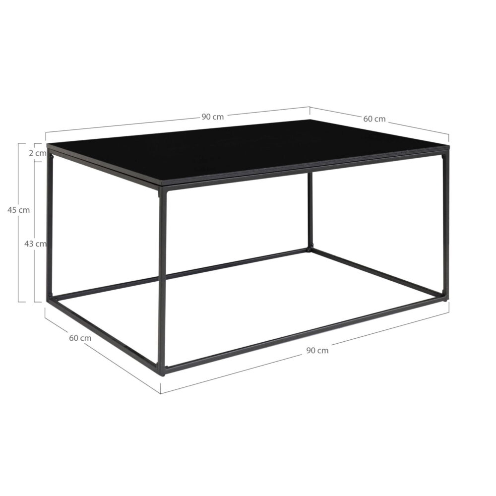 QUVIO Salontafel Gothenburg – Zwart – 60x90x45 cm – Staal en Spaanplaat