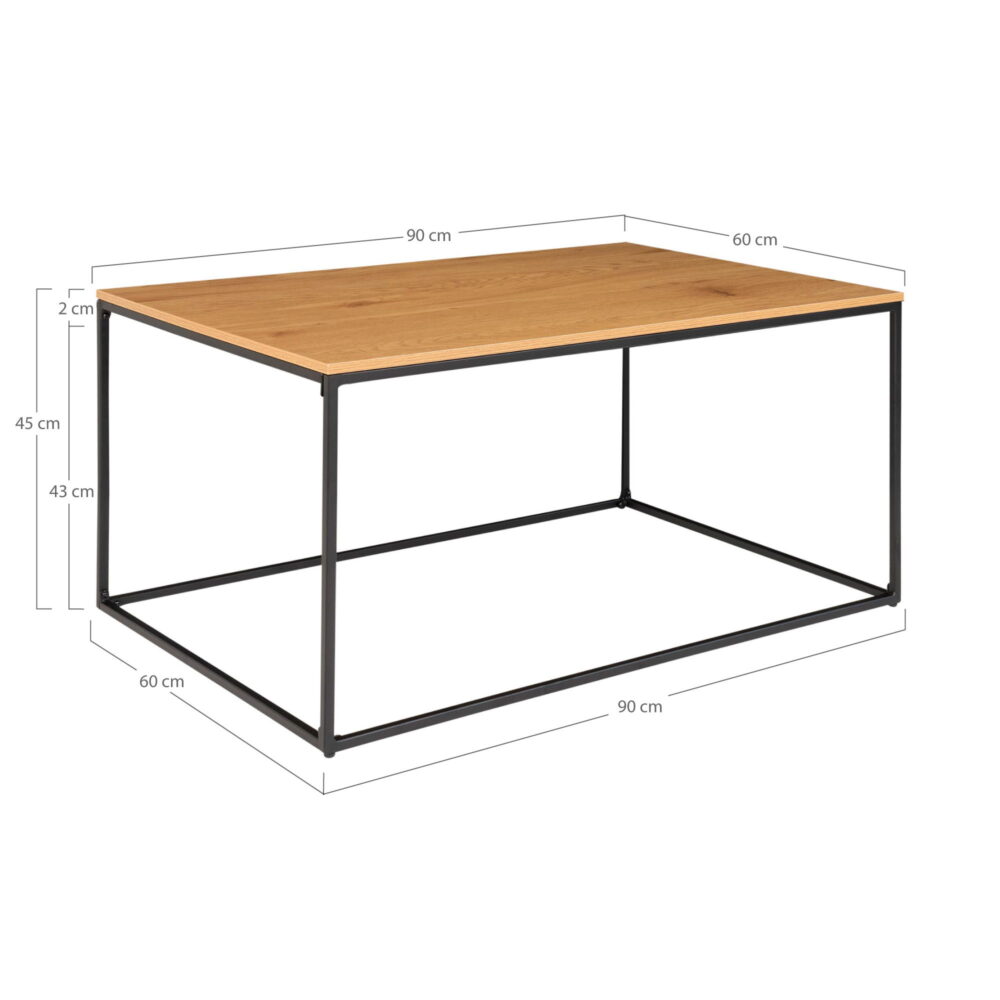 QUVIO Eikenlook salontafel – Staal – 60x90x45 cm – Eikenlook