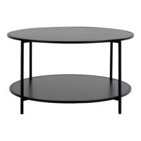QUVIO Salontafel Gothenburg – Zwart – Ø80×45 cm – Staal en Spaanplaat