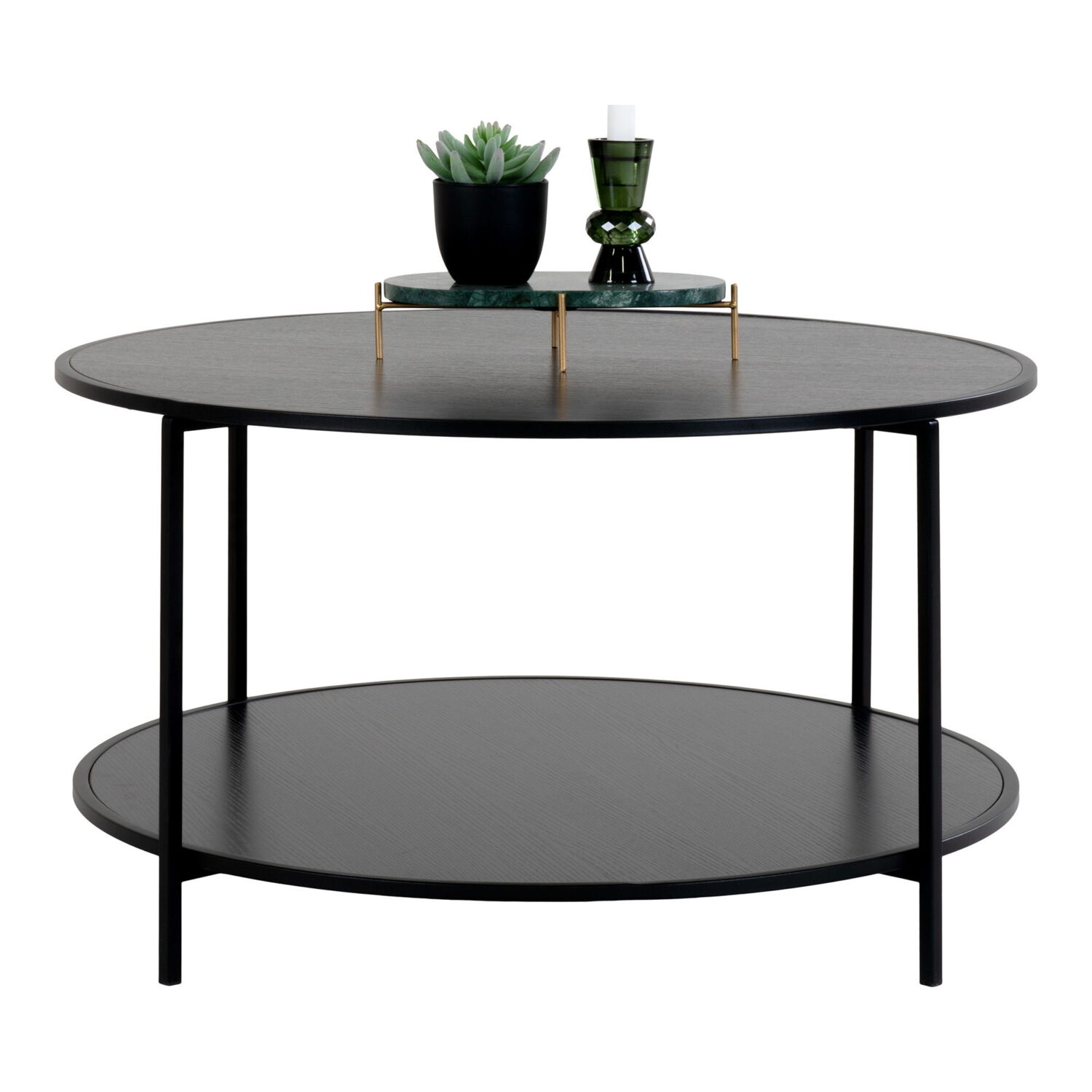 QUVIO Salontafel Gothenburg – Zwart – Ø80×45 cm – Staal en Spaanplaat