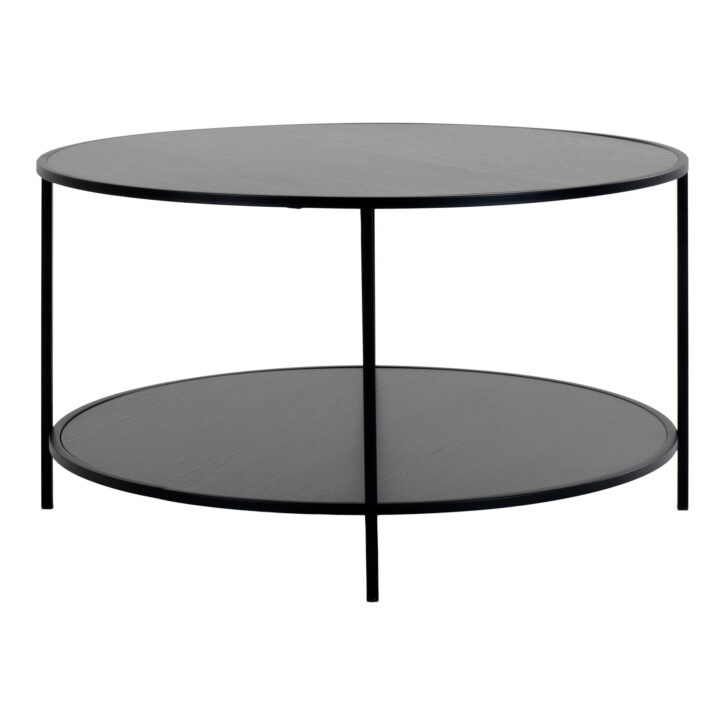 QUVIO Salontafel Gothenburg – Zwart – Ø80×45 cm – Staal en Spaanplaat