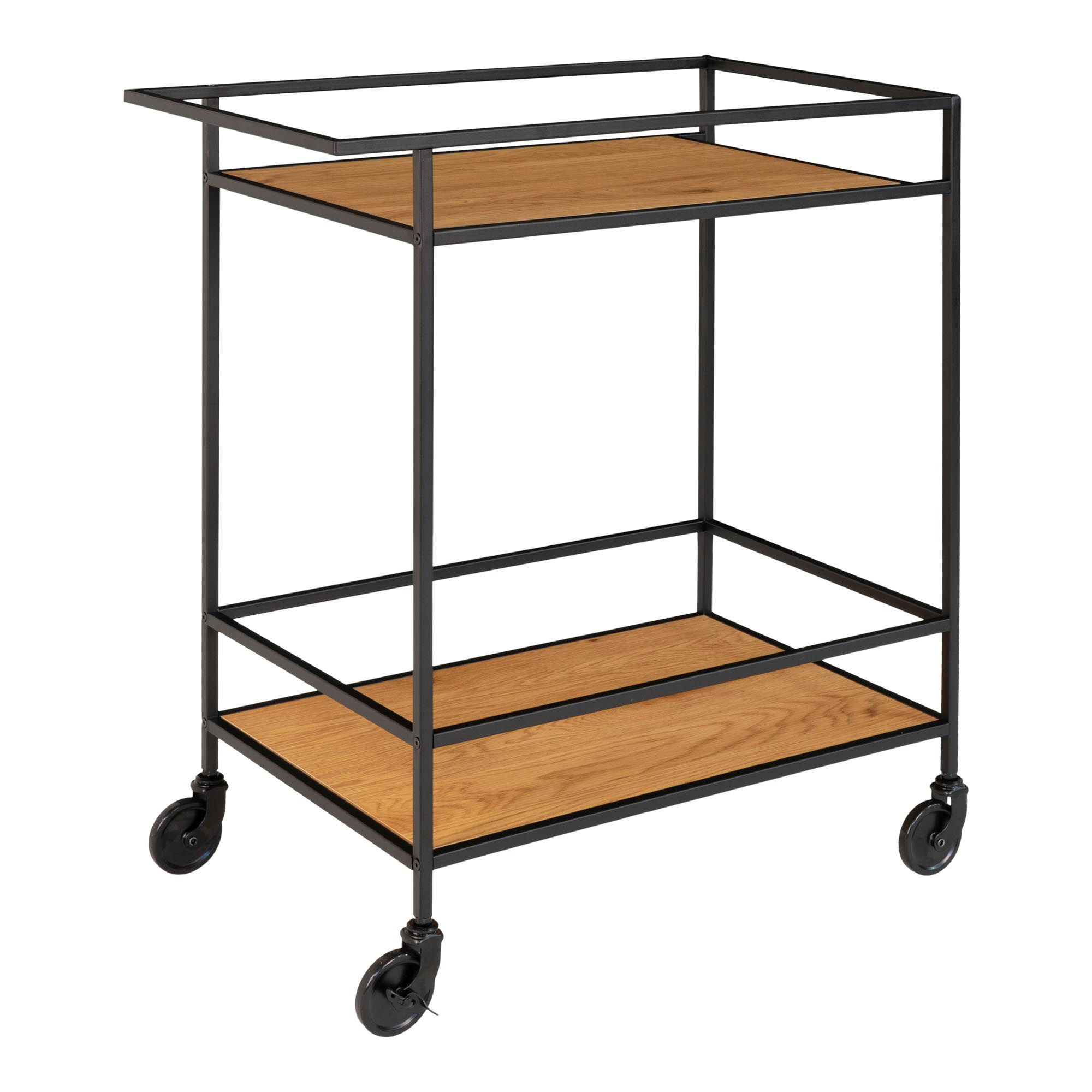 QUVIO Serveerwagen – Stijlvol en Duurzaam – Eikenhouten Look – Zwart Frame