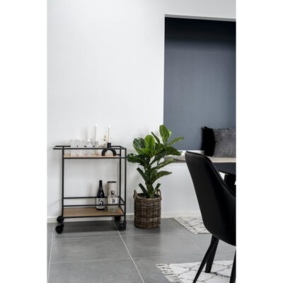 QUVIO Serveerwagen – Stijlvol en Duurzaam – Eikenhouten Look – Zwart Frame