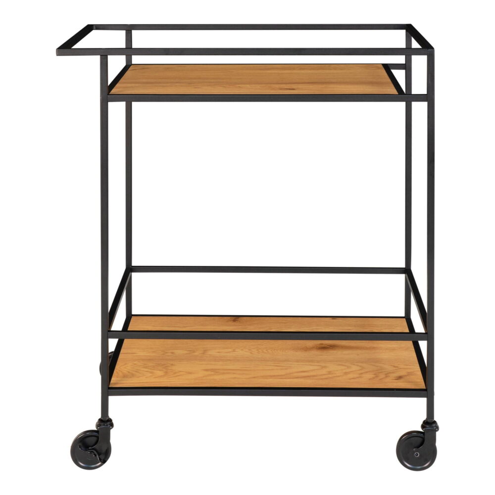 QUVIO Serveerwagen – Stijlvol en Duurzaam – Eikenhouten Look – Zwart Frame