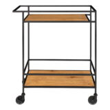 QUVIO Serveerwagen – Stijlvol en Duurzaam – Eikenhouten Look – Zwart Frame
