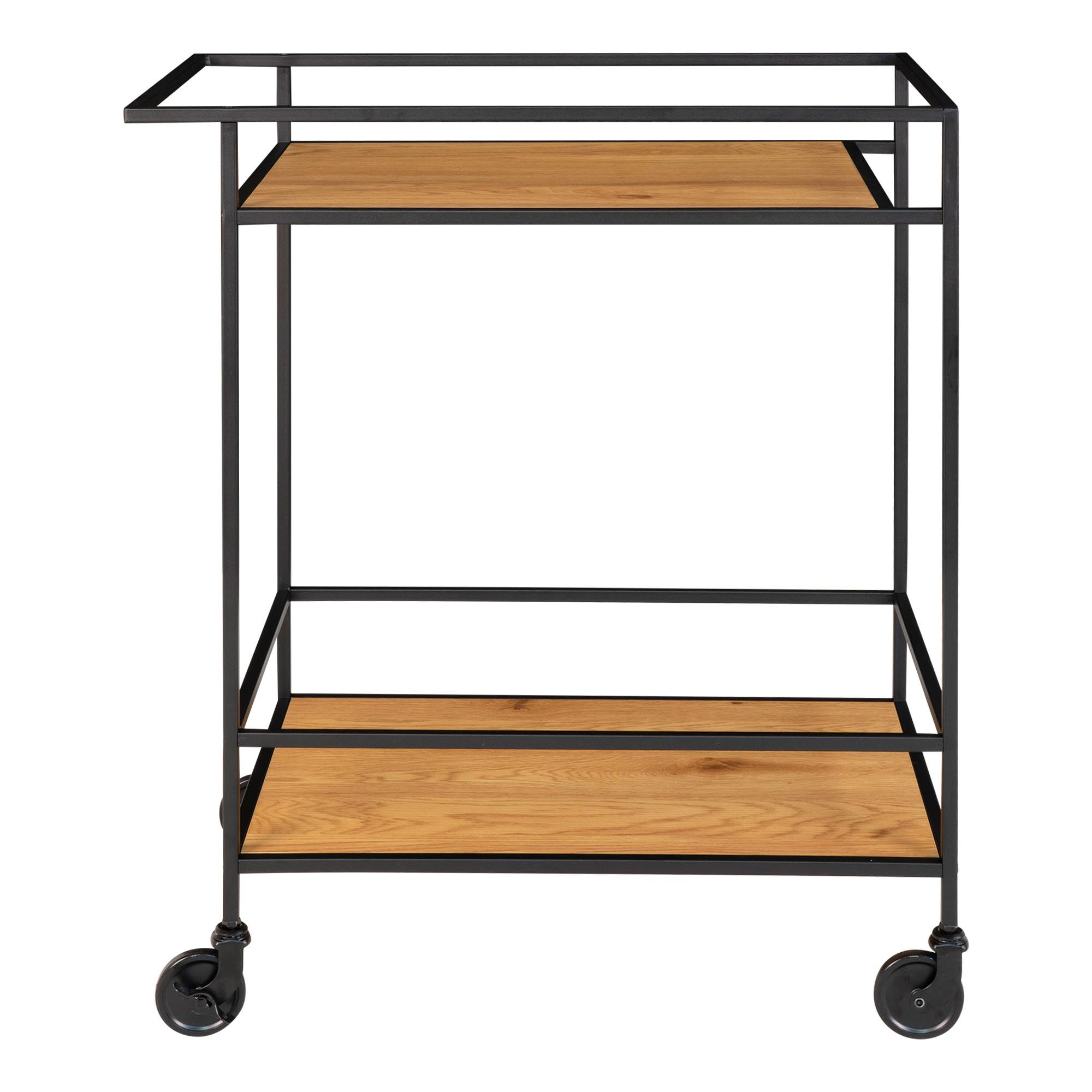 QUVIO Serveerwagen – Stijlvol en Duurzaam – Eikenhouten Look – Zwart Frame