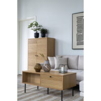 QUVIO Salontafel Tallinn – Eikenfineer – Zwarte metalen poten – 2 lades