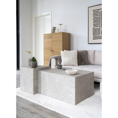QUVIO Marmeren bijzettafel – Marmerlook – 40x40x45 cm – MDF en Decorpapier – Beige