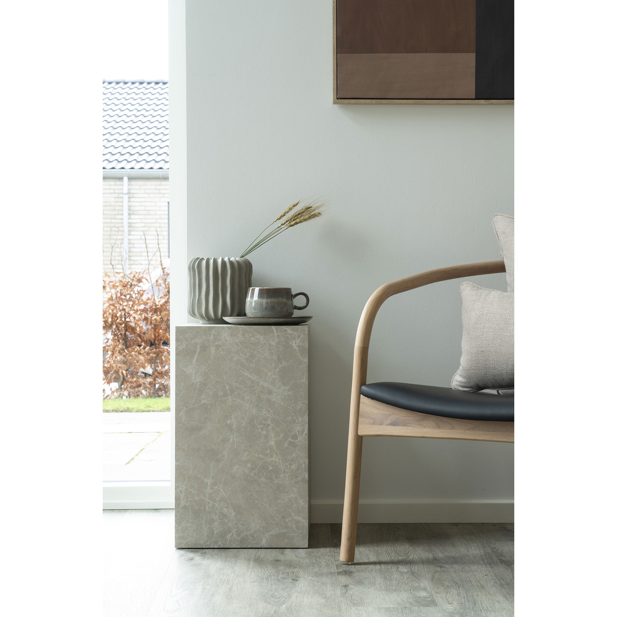 QUVIO Bijzettafel marmerlook- Beige – 30x30x50 cm – MDF