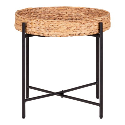 QUVIO Bijzettafel – Naturel – Zwart  – Metaal – Waterhyacint