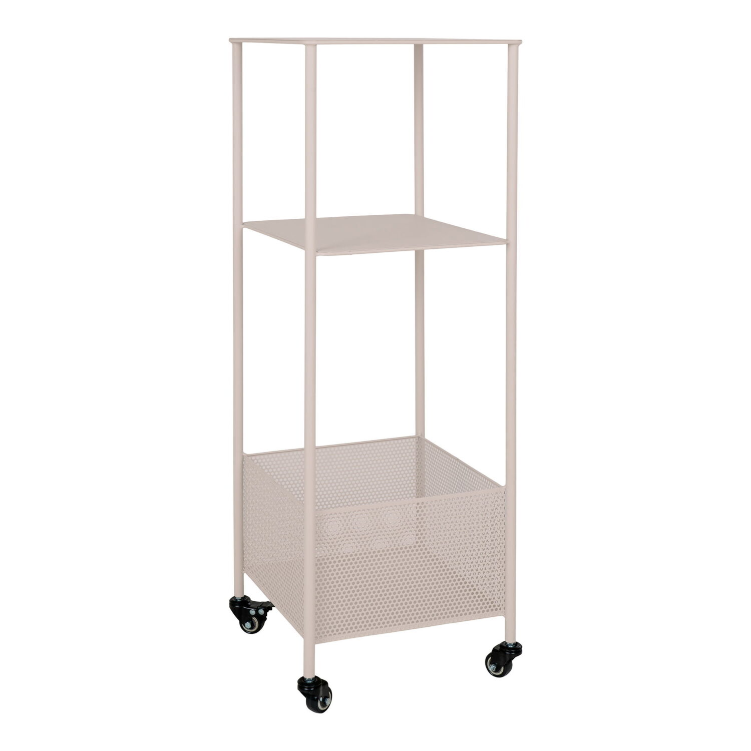 QUVIO Metalen Trolley – Drie planken – Zandkleurig – 35x35x106 cm