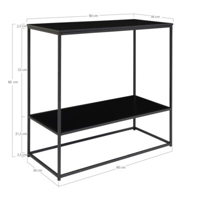 QUVIO Bijzettafel industrieel – 2 Planken  – 80x36x80 cm – Staal – Zwart