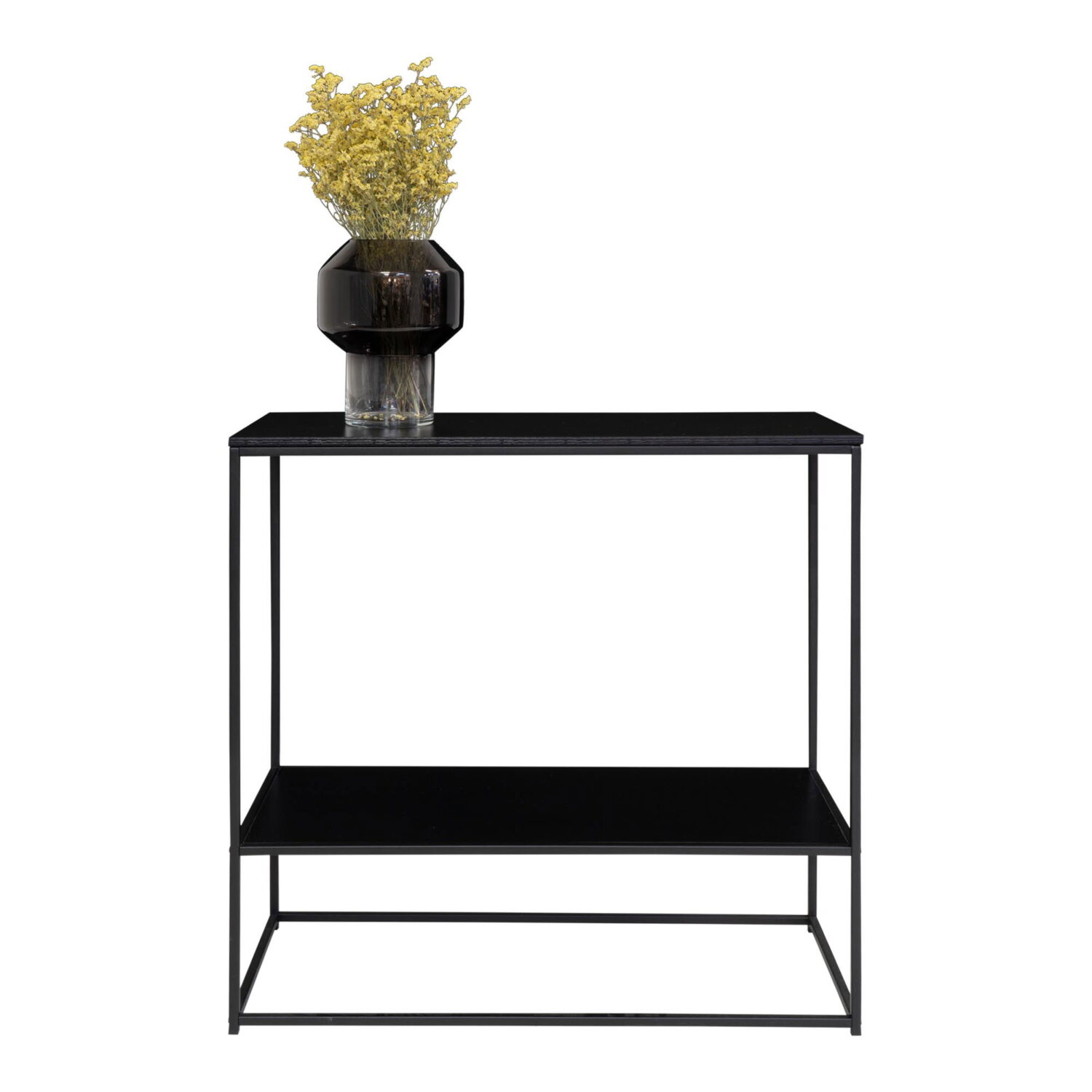 QUVIO Bijzettafel industrieel – 2 Planken  – 80x36x80 cm – Staal – Zwart