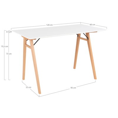 QUVIO Bureau Berlin – Wit en lichtbruin – 120x60x75 cm