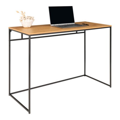 QUVIO Bureau eikenlook – Staal – Natuurlijke Eiken Look