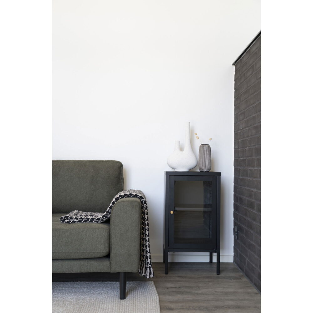 QUVIO Stijlvolle en functionele kast – Bijzetkast Praag – Zwart staal en glas