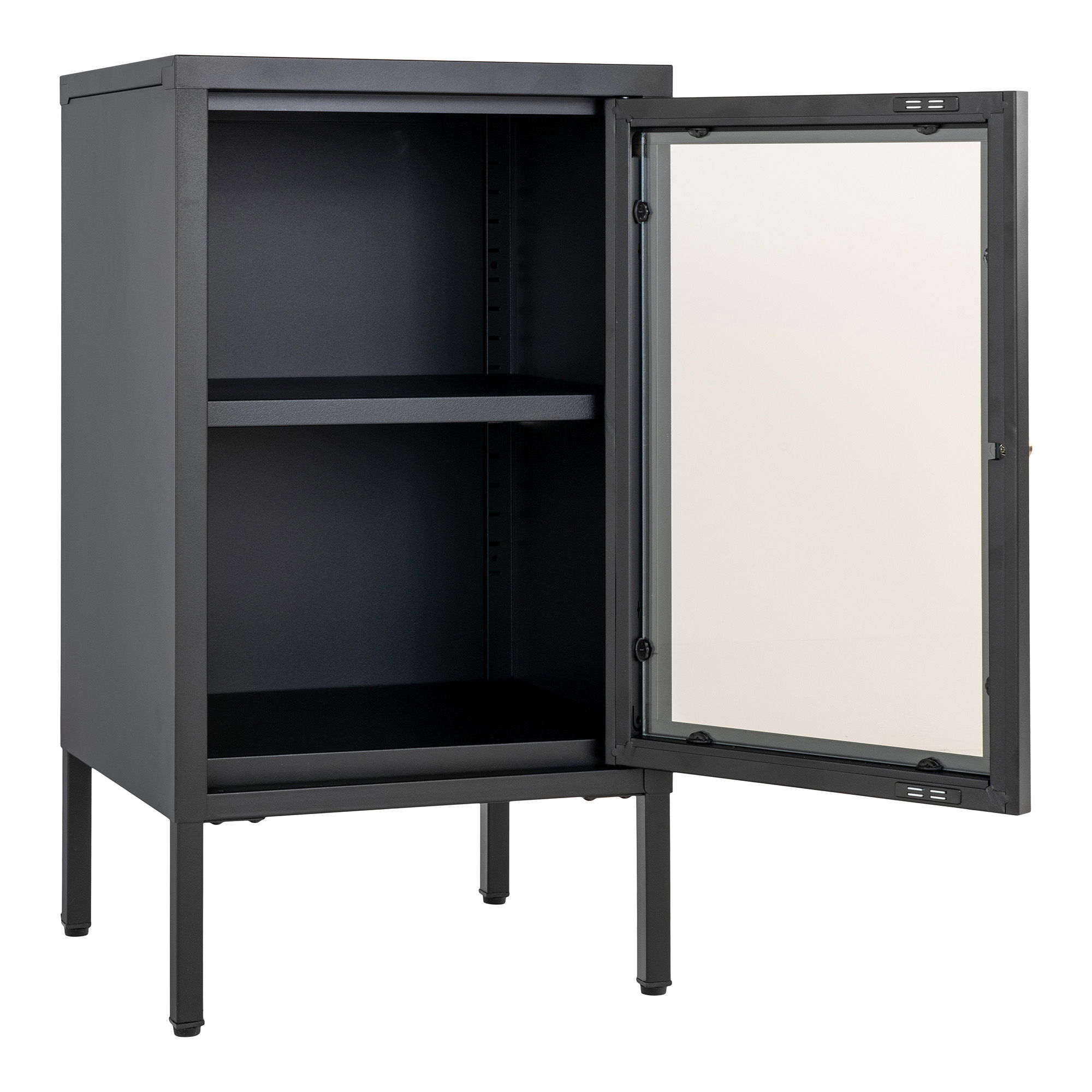 QUVIO Stijlvolle en functionele kast – Bijzetkast Praag – Zwart staal en glas