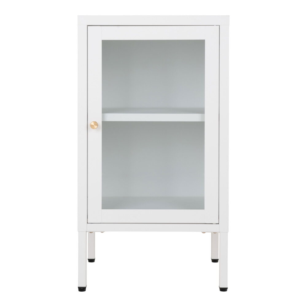 QUVIO Stijlvolle Kast – Bijzetkast Praag – Wit – 38x35x70 cm – Staal en Glas