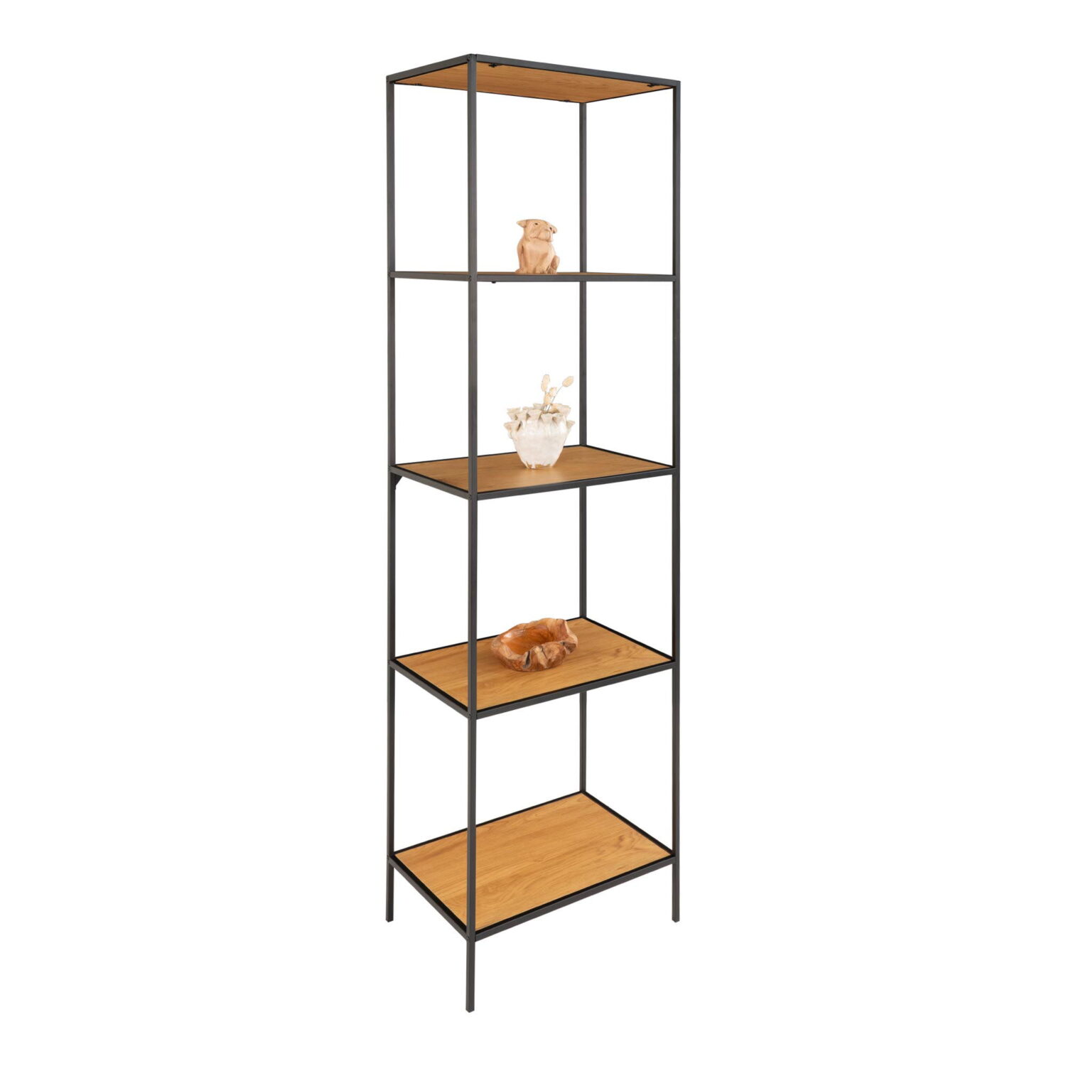 QUVIO Wandkast Gothenburg – Eikenhouten look – Zwart frame – 5 planken – 51x36x170 cm