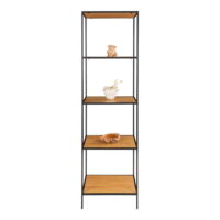 QUVIO Wandkast Gothenburg – Eikenhouten look – Zwart frame – 5 planken – 51x36x170 cm