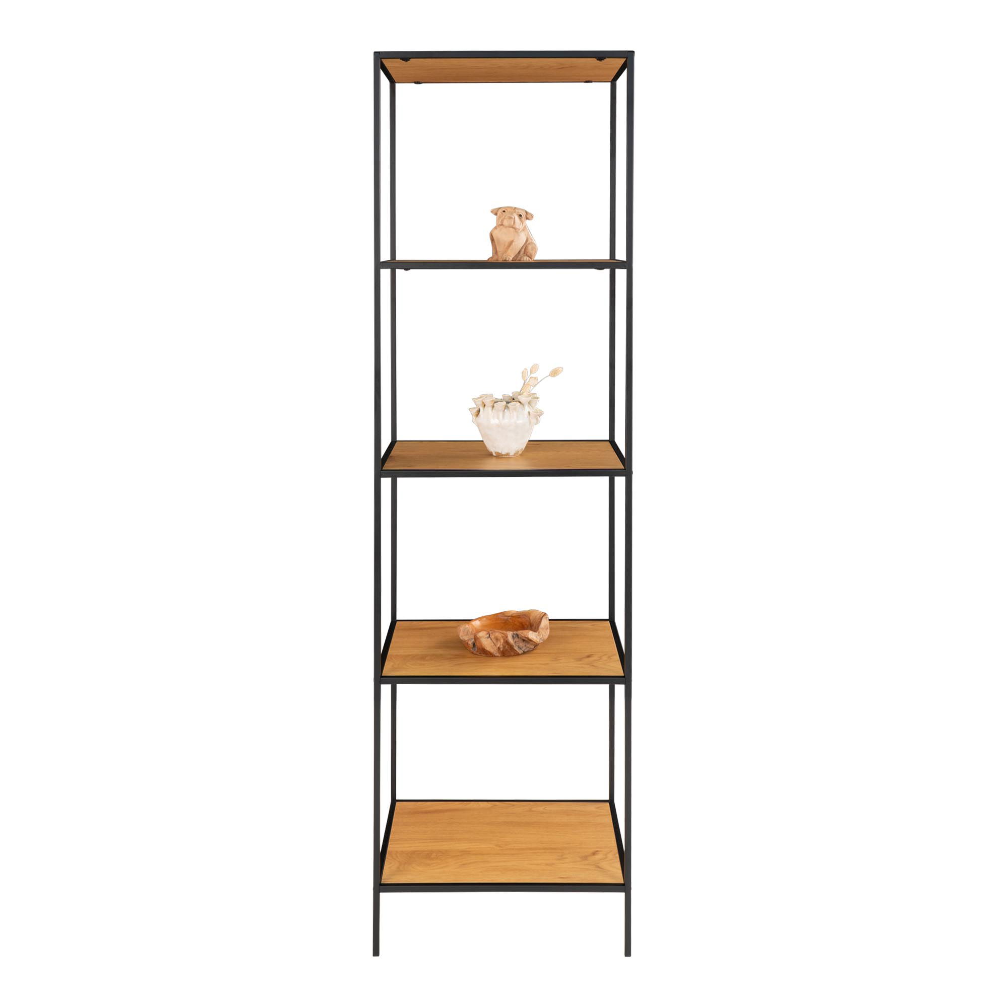 QUVIO Wandkast Gothenburg – Eikenhouten look – Zwart frame – 5 planken – 51x36x170 cm