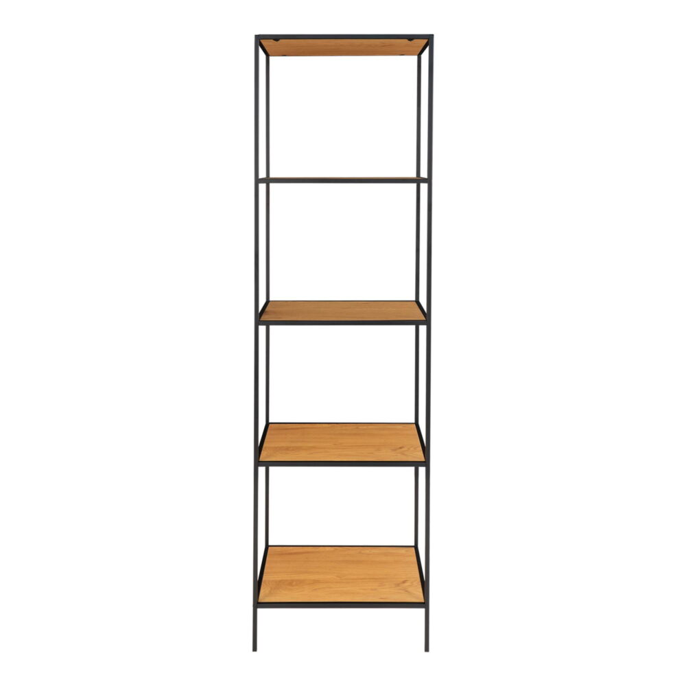 QUVIO Wandkast Gothenburg – Eikenhouten look – Zwart frame – 5 planken – 51x36x170 cm