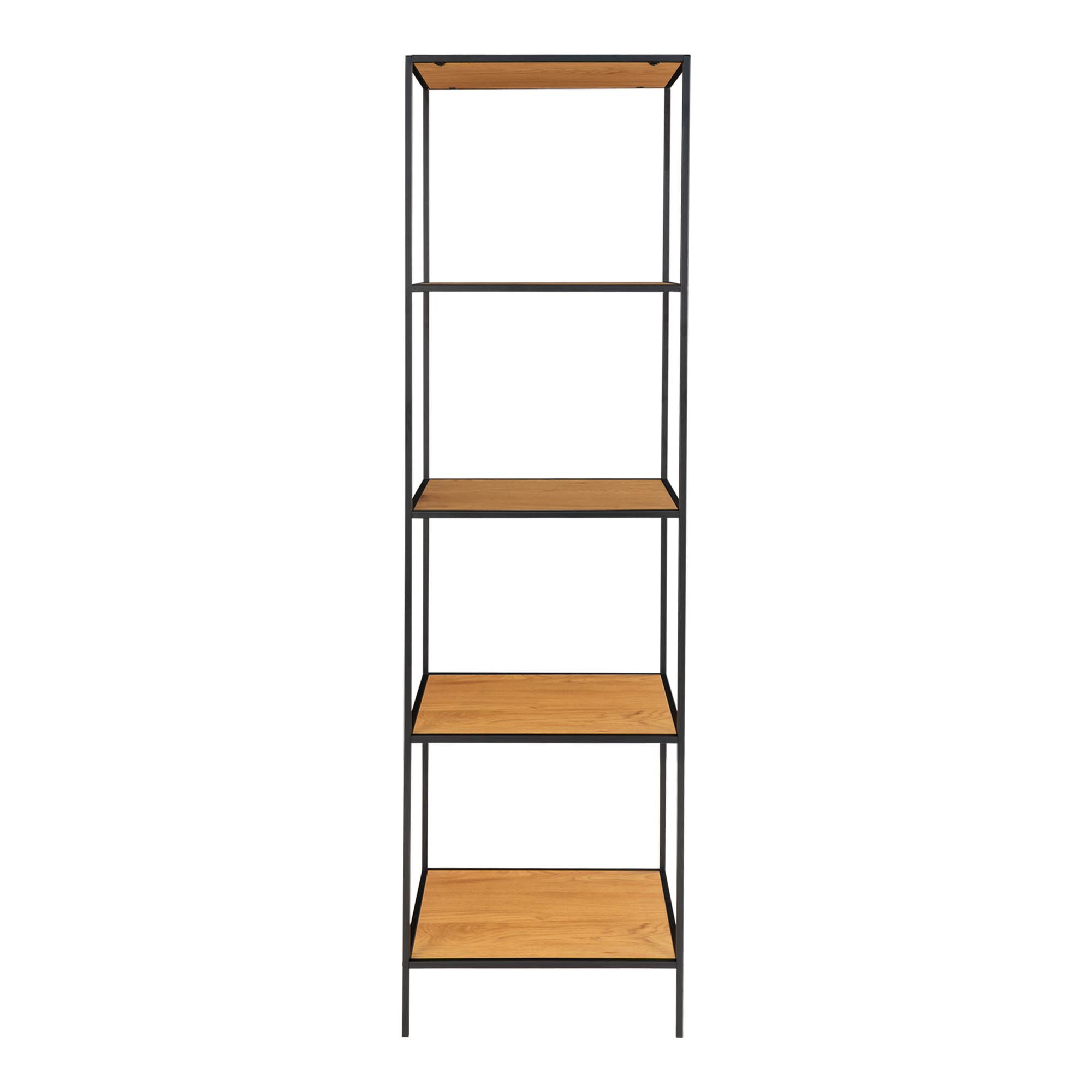 QUVIO Wandkast Gothenburg – Eikenhouten look – Zwart frame – 5 planken – 51x36x170 cm