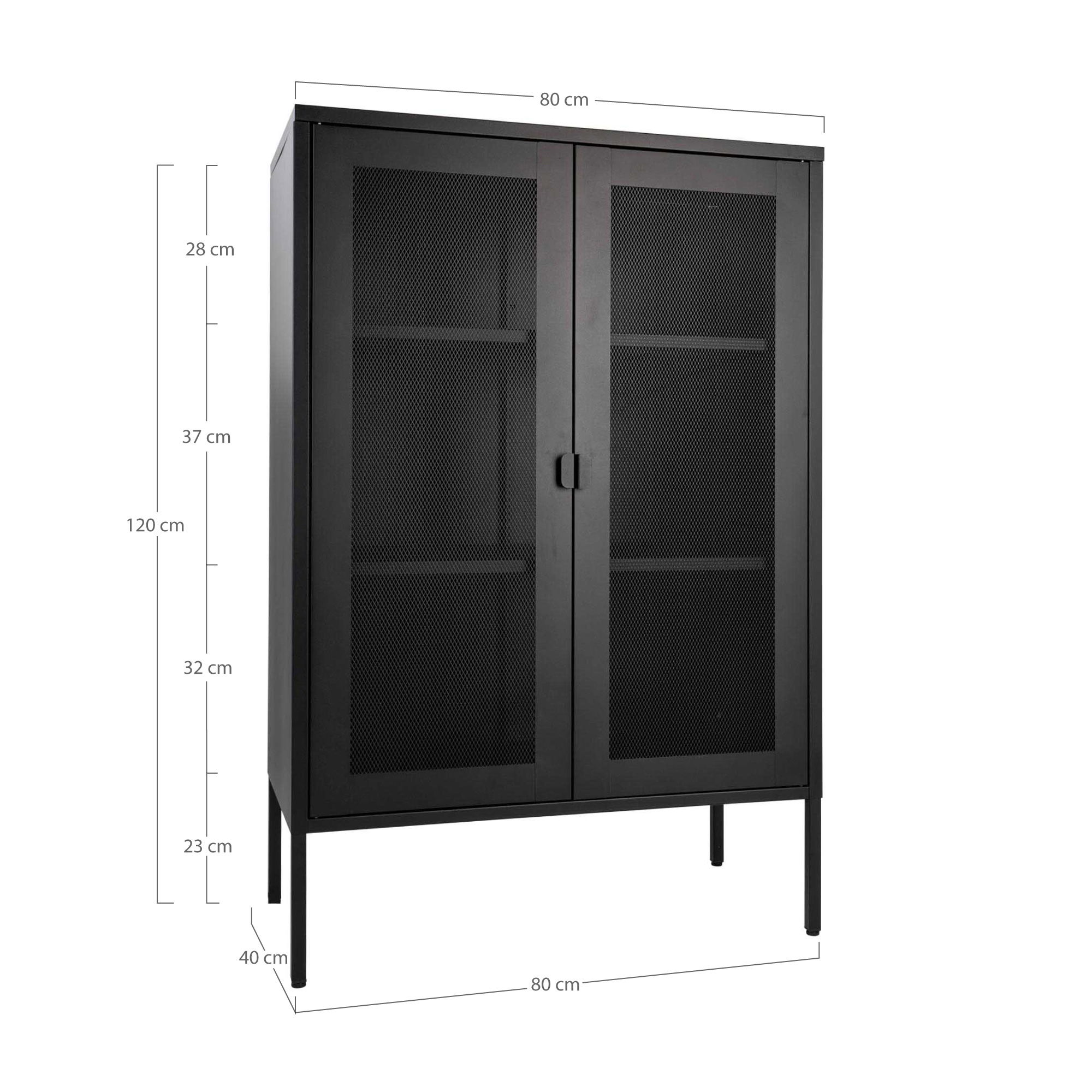 QUVIO Zwarte metalen vitrinekast – Twee gaasdeuren – 80x40x120 cm