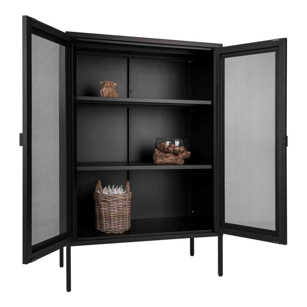 QUVIO Zwarte metalen vitrinekast – Twee gaasdeuren – 80x40x120 cm