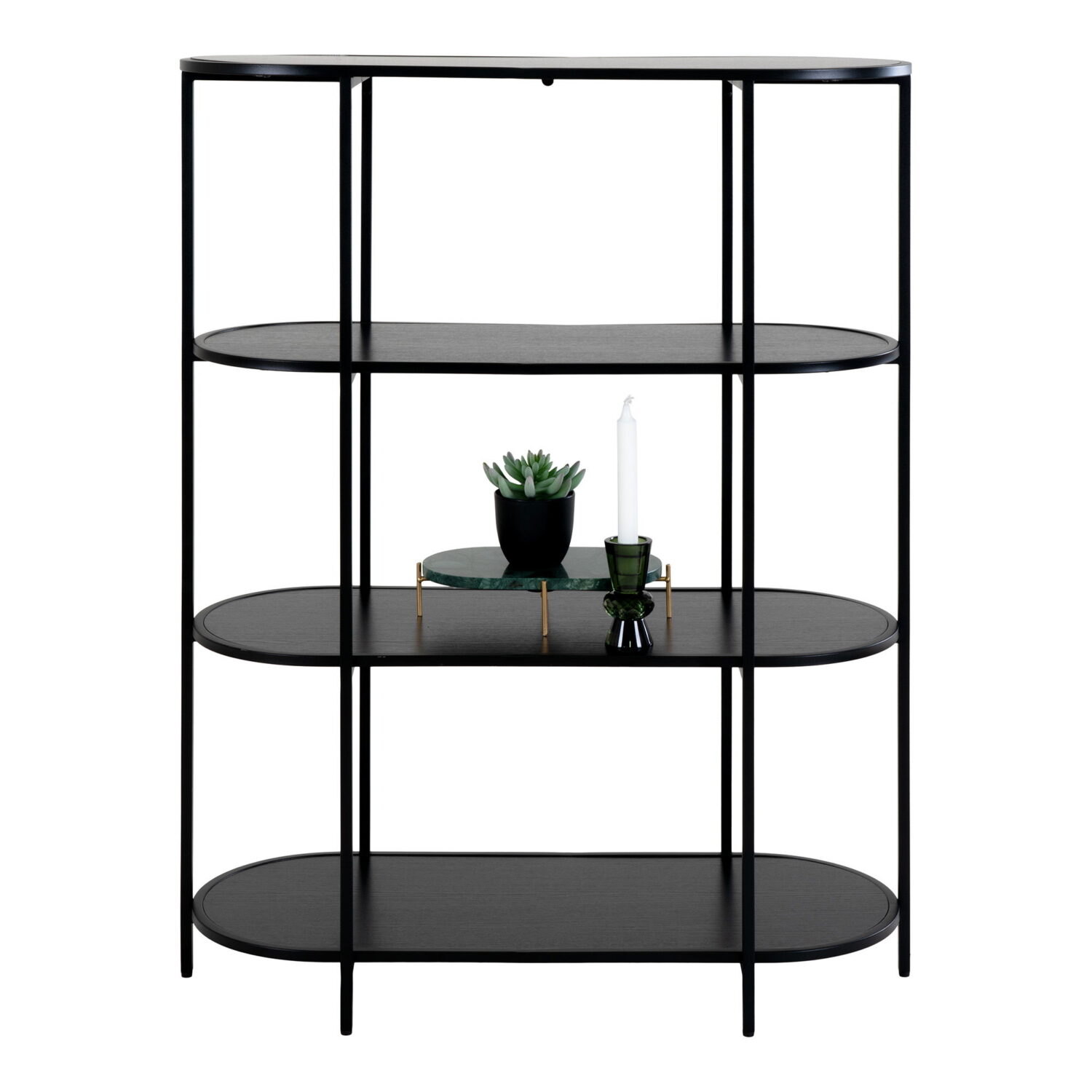 QUVIO Ovale wandkast – Zwart – 4 Planken – 85x36x111 cm