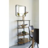 QUVIO Wandkast Gothenburg – Ovale vorm – 4 planken – Eikenhouten look – Zwart frame