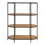 QUVIO Wandkast Gothenburg – Ovale vorm – 4 planken – Eikenhouten look – Zwart frame