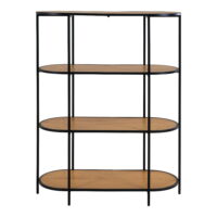 QUVIO Wandkast Gothenburg – Ovale vorm – 4 planken – Eikenhouten look – Zwart frame