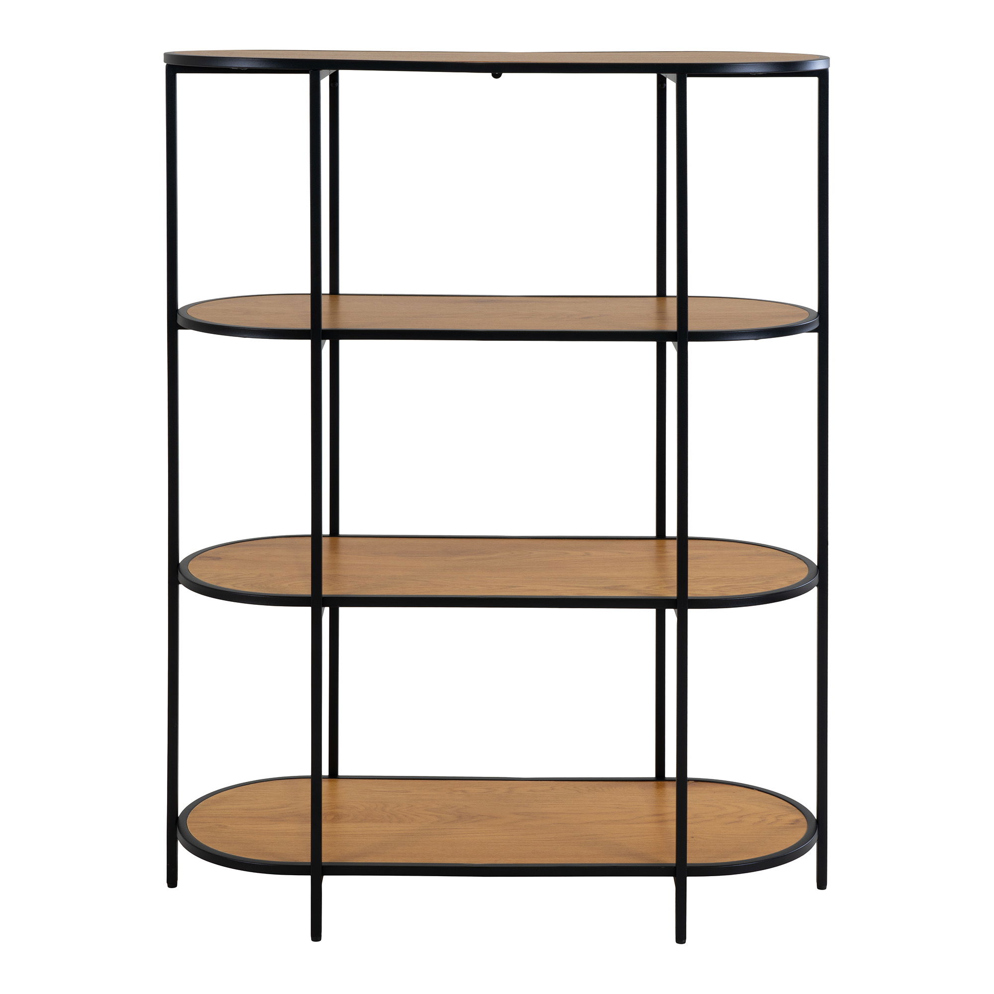QUVIO Wandkast Gothenburg – Ovale vorm – 4 planken – Eikenhouten look – Zwart frame
